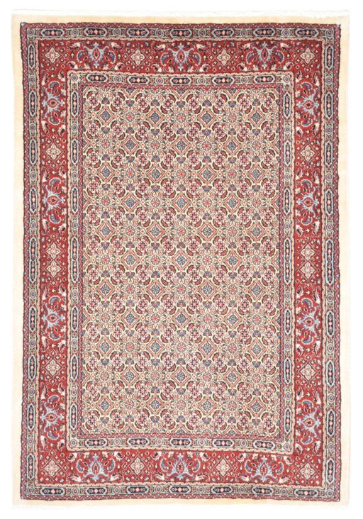 Full view of New Moud rug from Iran / Persia, 146 × 101 cm in Beige tones