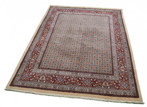 Close-up detail of New Moud rug from Iran / Persia showing Wool weave