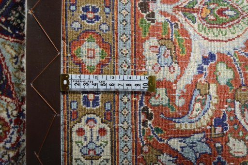 Backside of handmade Unknown Moud rug showing knot structure and weave density