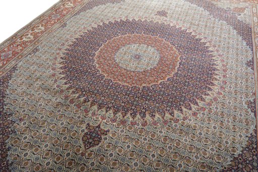 Backside of handmade Unknown Moud rug showing knot structure and weave density