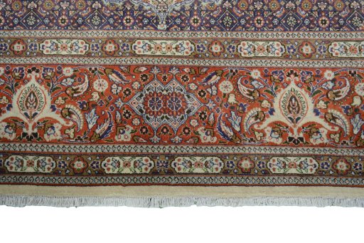 Full view of Unknown Moud rug from Iran / Persia, 388 × 295 cm in Cream tones