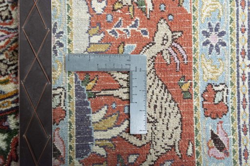 Close-up detail of 2000s Moud rug from Iran / Persia showing Wool weave