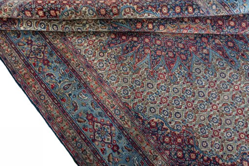 Close-up detail of 2000s Moud rug from Iran / Persia showing Wool weave