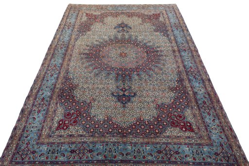Surface texture of 2000s Moud rug with natural Wool and intricate pattern