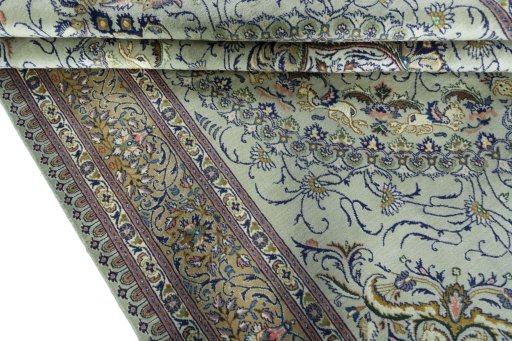 Close-up detail of 2000s Moud rug from Iran / Persia showing Wool weave