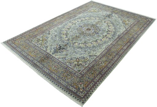 Corner detail of 2000s Moud rug showing border pattern and Wool pile