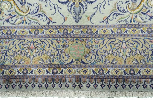 Full view of 2000s Moud rug from Iran / Persia, 290 × 200 cm in Green tones