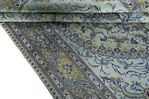 Close-up detail of 2000s Moud rug from Iran / Persia showing Wool weave