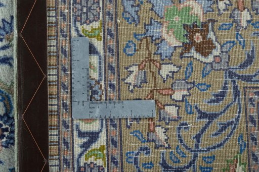 Backside of handmade 2000s Moud rug showing knot structure and weave density