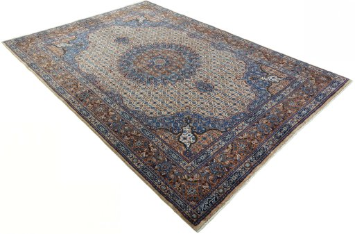 Close-up detail of 2000s Moud rug from Iran / Persia showing Wool weave