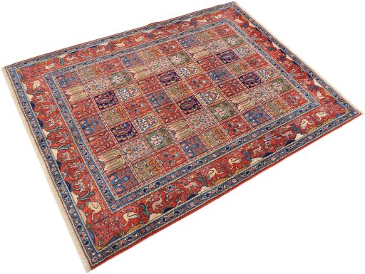 Close-up detail of 2000s Moud rug from Iran / Persia showing Wool weave