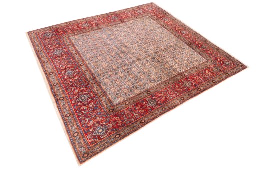 Close-up detail of 1970s Moud rug from Iran / Persia showing Wool weave