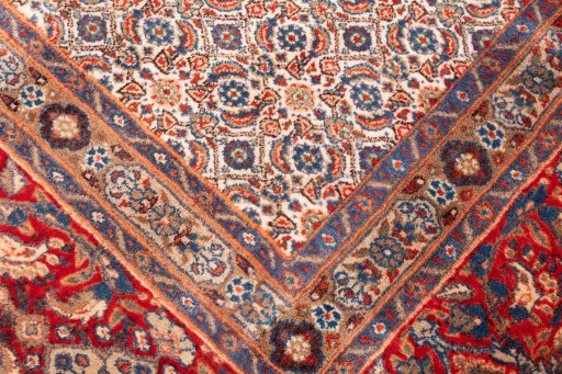 Close-up detail of 1970s Moud rug from Iran / Persia showing Wool weave
