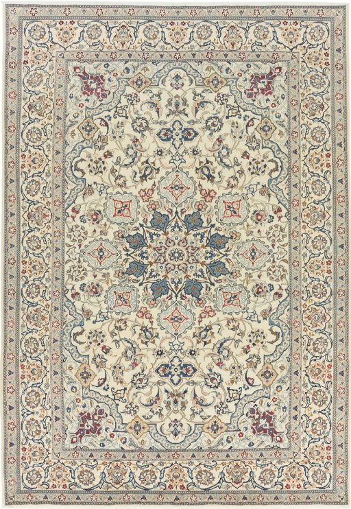 Full view of New Nain rug from Iran / Persia, 352 × 247 cm in Cream tones