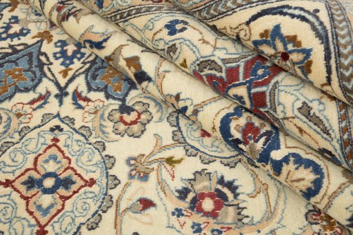 Full view of New Nain rug from Iran / Persia, 352 × 247 cm in Cream tones