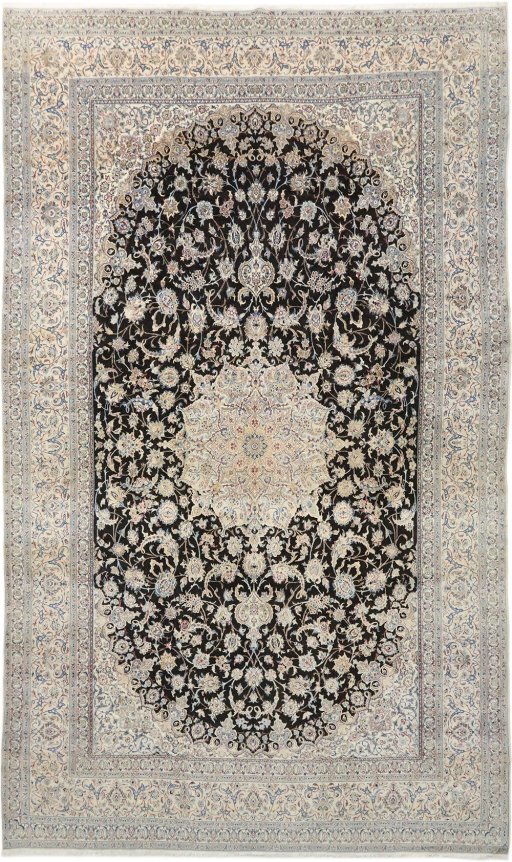 Full view of New Nain rug from Iran / Persia, 542 × 320 cm in Black tones