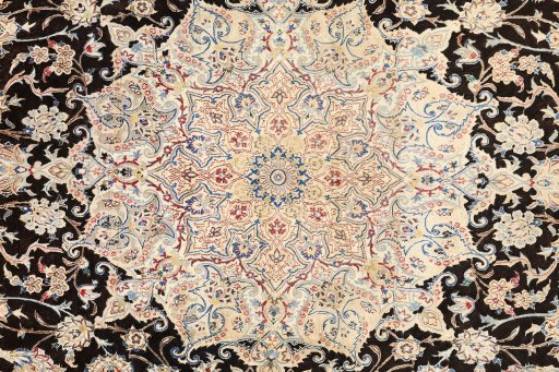 Close-up detail of New Nain rug from Iran / Persia showing Wool weave