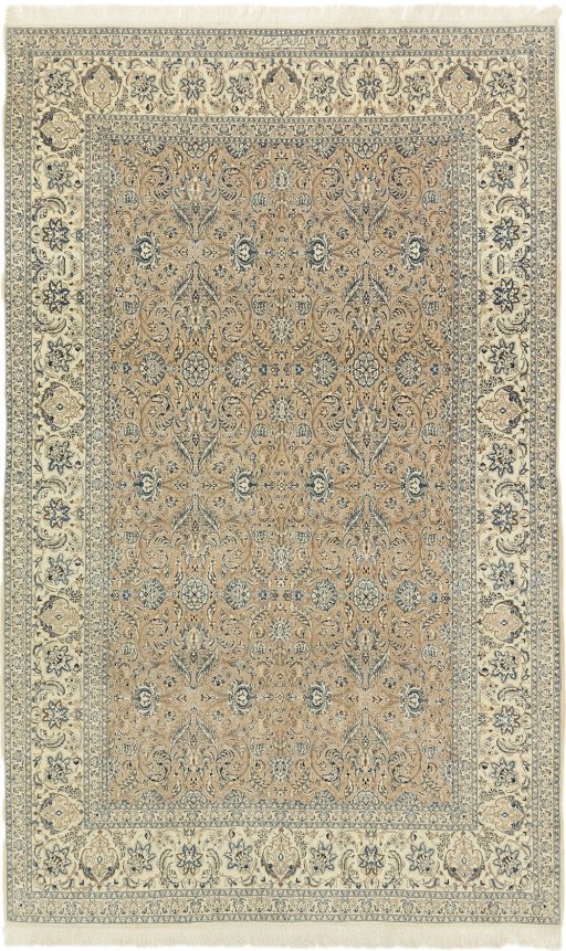 Full view of 1960s Nain rug from Iran / Persia, 275 × 170 cm in Brown tones