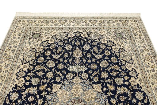 Surface texture of 1980s Nain rug with natural Wool and intricate pattern