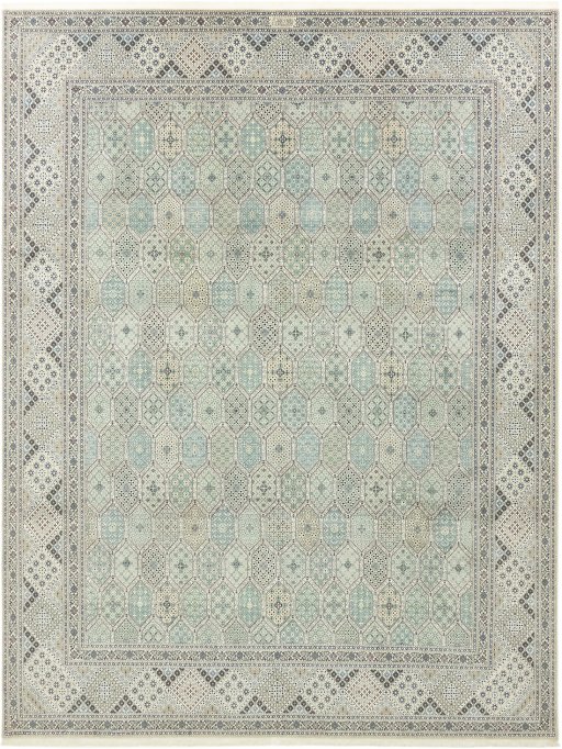 Full view of New Nain rug from Iran / Persia, 402 × 307 cm in Blue tones