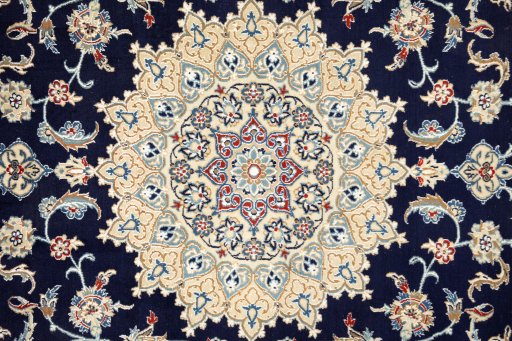 Close-up detail of 1990s Nain rug from Iran / Persia showing Wool weave