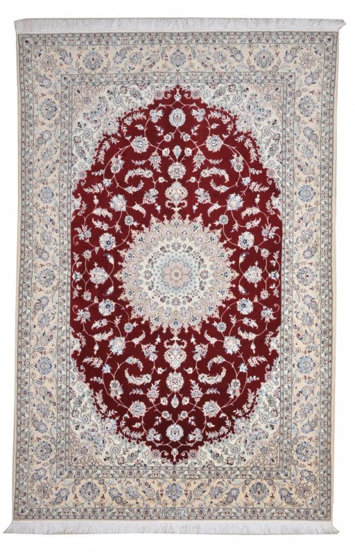 Full view of New Nain rug from Iran / Persia, 236 × 153 cm in Red tones
