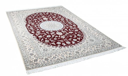 Corner detail of New Nain rug showing border pattern and Wool pile