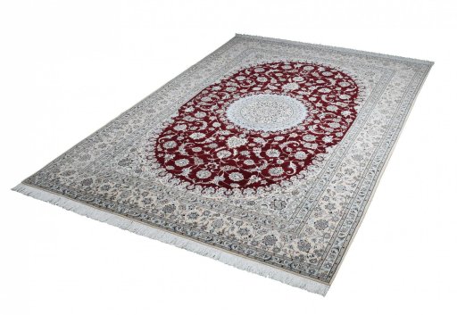 Close-up detail of New Nain rug from Iran / Persia showing Wool weave