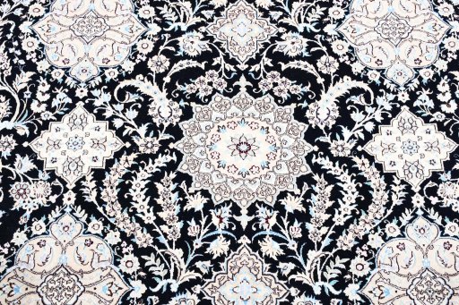 Full view of New Nain rug from Iran / Persia, 300 × 213 cm in Blue tones