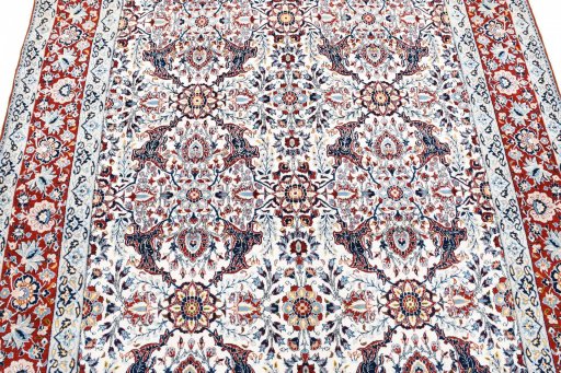 Close-up detail of 1930s Nain rug from Iran / Persia showing Wool weave