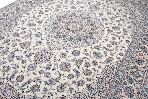Close-up detail of New Nain rug from Iran / Persia showing Wool weave
