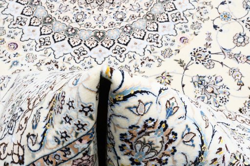 Close-up detail of New Nain rug from Iran / Persia showing Wool weave