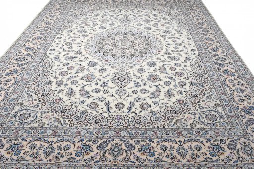 Surface texture of New Nain rug with natural Wool and intricate pattern
