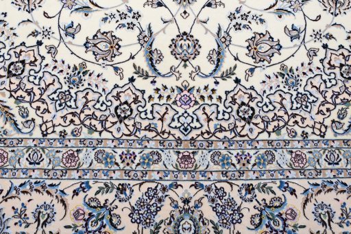 Close-up detail of New Nain rug from Iran / Persia showing Wool weave