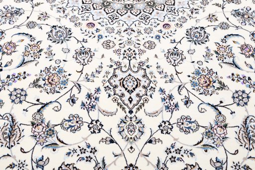 Full view of New Nain rug from Iran / Persia, 360 × 258 cm in Beige tones