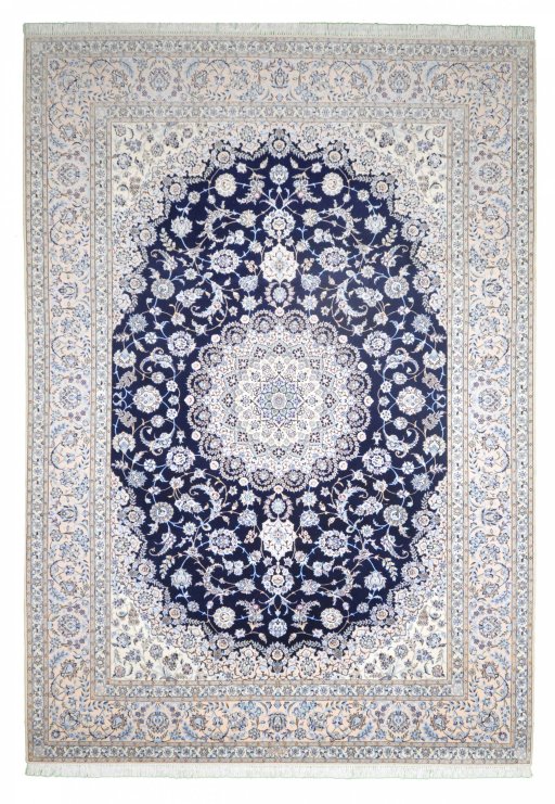 Full view of New Nain rug from Iran / Persia, 368 × 257 cm in Blue tones
