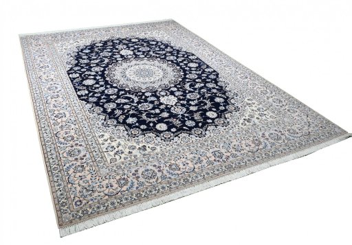 Corner detail of New Nain rug showing border pattern and Cork pile