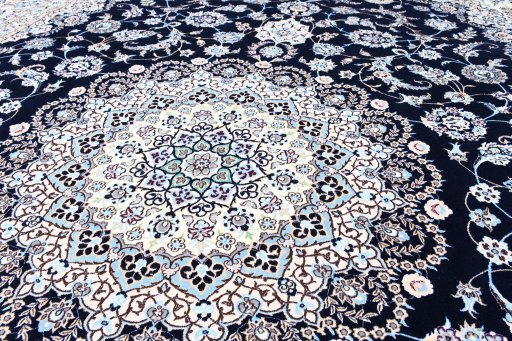 Full view of New Nain rug from Iran / Persia, 368 × 257 cm in Blue tones