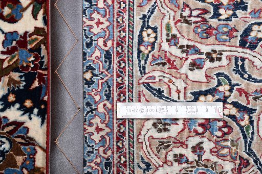 Close-up detail of 1930s Nain rug from Iran / Persia showing Wool weave