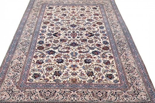 Surface texture of 1930s Nain rug with natural Wool and intricate pattern