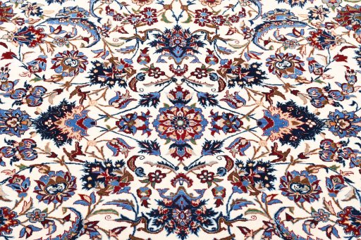 Backside of handmade 1930s Nain rug showing knot structure and weave density