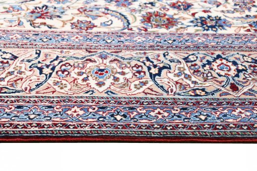 Close-up detail of 1930s Nain rug from Iran / Persia showing Wool weave