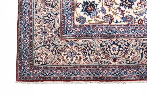 Full view of 1930s Nain rug from Iran / Persia, 220 × 156 cm in Beige tones
