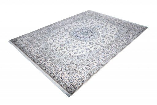 Corner detail of New Nain rug showing border pattern and Cork pile