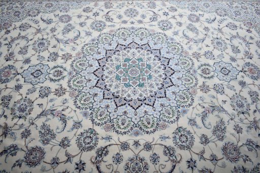 Close-up detail of New Nain rug from Iran / Persia showing Cork weave