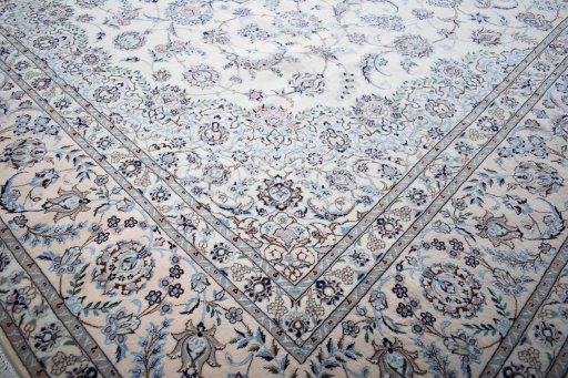 Full view of New Nain rug from Iran / Persia, 365 × 259 cm in Beige tones