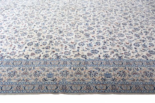 Corner detail of 1970s Nain rug showing border pattern and Cork pile