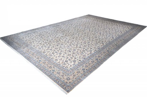 Corner detail of 1970s Nain rug showing border pattern and Cork pile