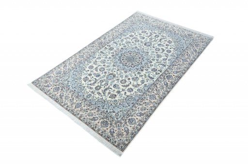 Corner detail of New Nain rug showing border pattern and Cork pile