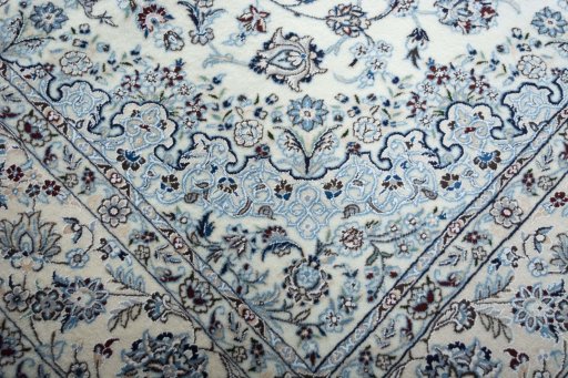 Close-up detail of New Nain rug from Iran / Persia showing Cork weave